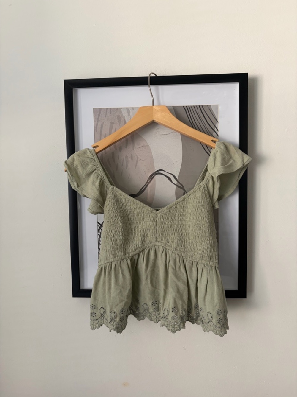 Hollister Sage Green Ruffle Sleeve Top